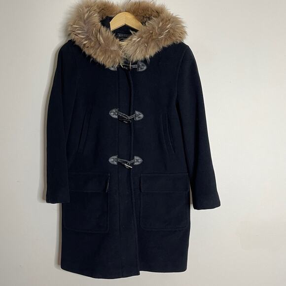 Marvin Richards Wool Cashmere Raccoon Fur Hood Coat Black Size 8 - Picture 1 of 11